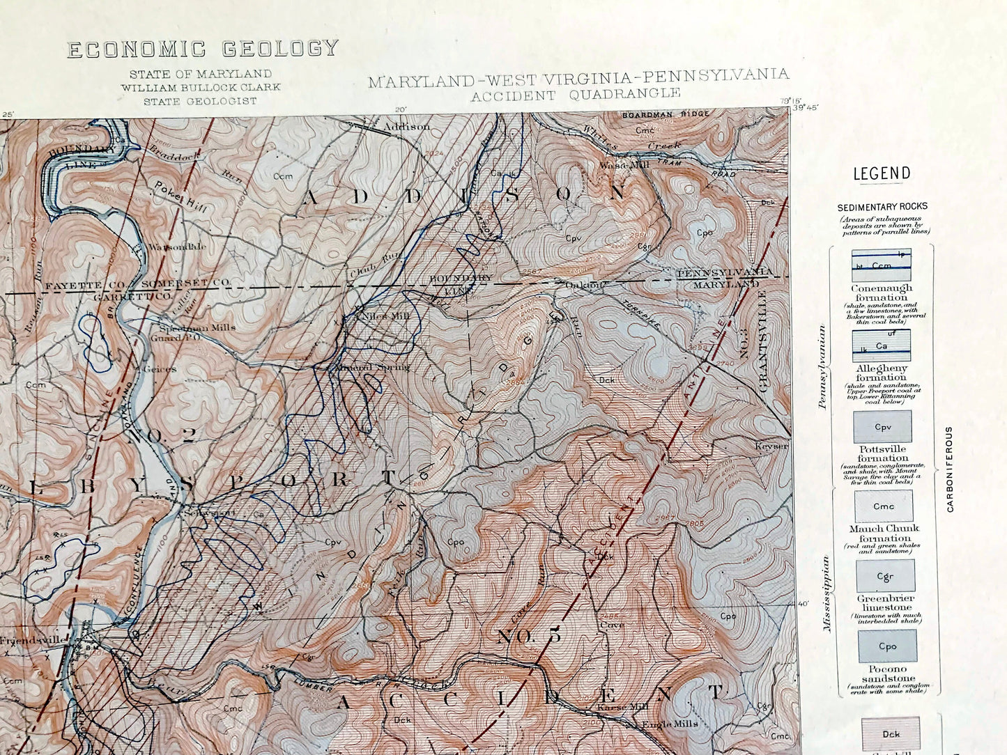 Antique Accident, Maryland 1908 US Geological Survey Topographic Map – Selbysport, Sang Run, McHenry Friendsville Deep Creek Pennsylvania MD