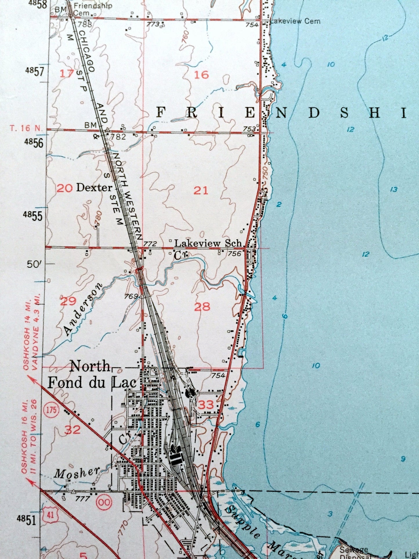 Antique Fond Du Lac, Wisconsin 1955 US Geological Survey Topographic Map – Winnebago, Calumet County, Lake, Oshkosh Taycheedah Black Wolf WI