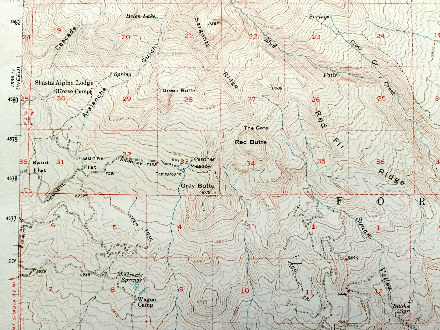 Antique Mount Shasta, California 1954 US Geological Survey Topographic Map – Siskiyou County, Klamath National Forest, McCloud, Ski Park, CA