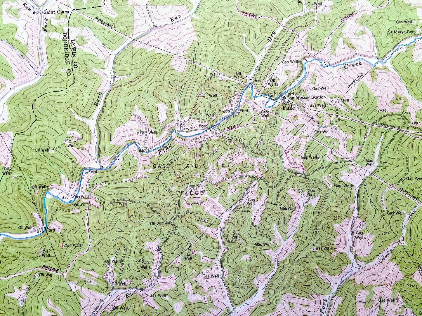 Antique Vadis, West Virginia 1964 US Geological Survey Topographic Map – Glimer, Lewis County, Linn, Alum Bridge, Fink, Troy, Leopold, WV
