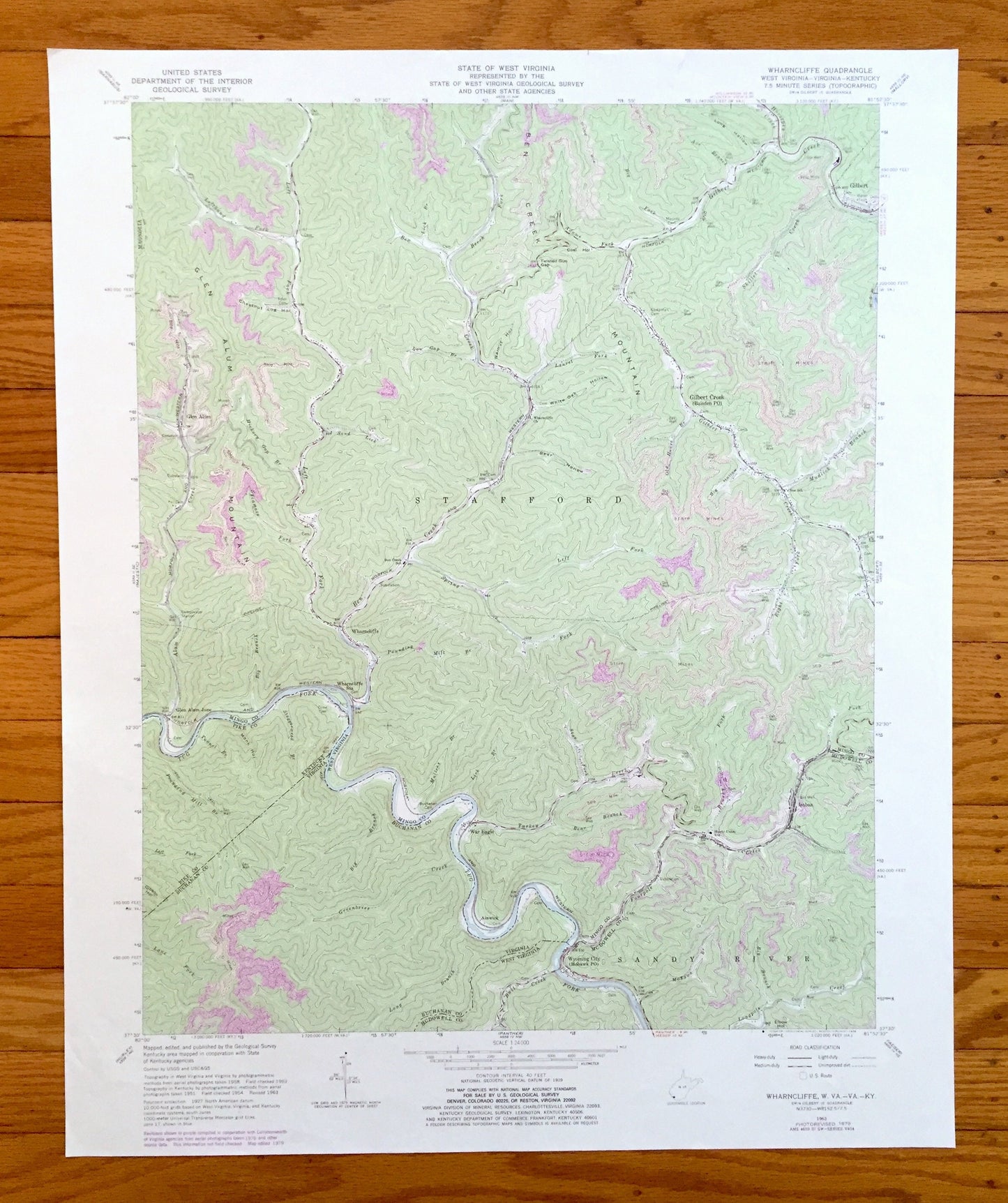Antique Wharncliffe, West Virginia 1963 US Geological Survey Topographic Map – War Eagle, Wyoming City, Glen Alum, Gilbert, Isaban, WV