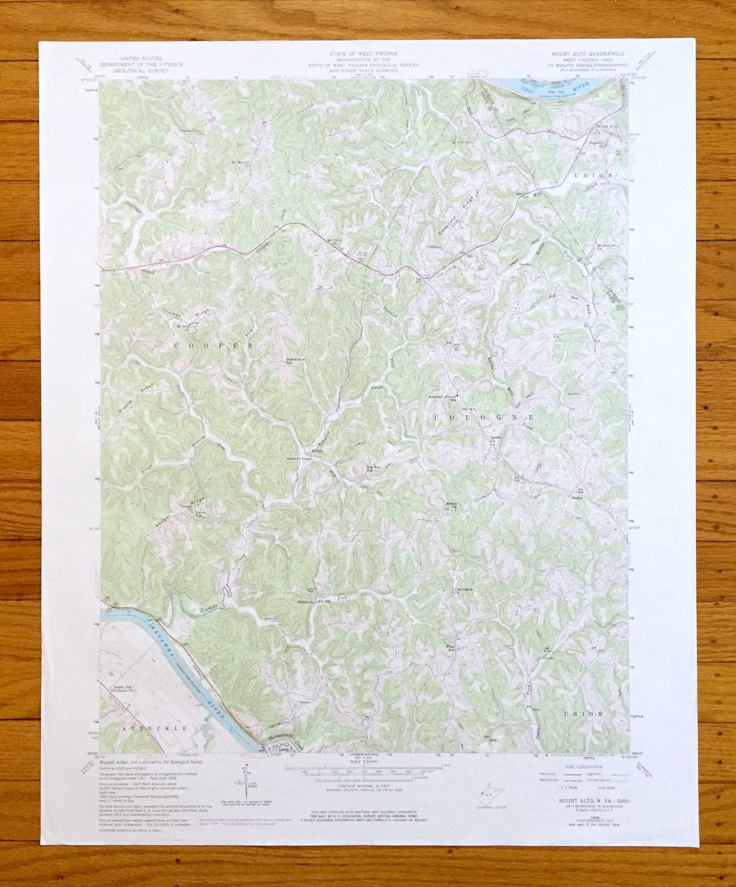 Antique Mount Alto, West Virginia 1958 US Geological Survey Topographic Map – Arbuckle, Leon, Rollins, Harvey Chapel, Union, Baden, WV OH