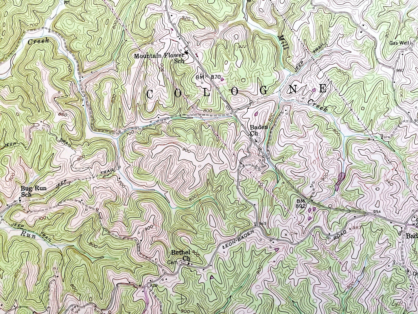 Antique Mount Alto, West Virginia 1958 US Geological Survey Topographic Map – Arbuckle, Leon, Rollins, Harvey Chapel, Union, Baden, WV OH
