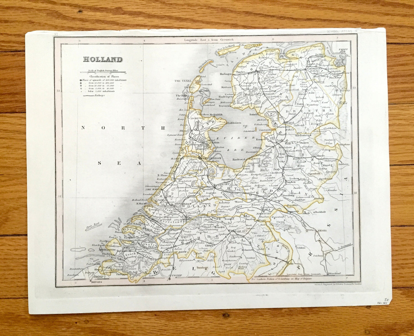 Antique 1850 Holland and Belgium Map by John Dower, Ward & Lock – Netherlands, France, Germany, Amsterdam, Brussels, Ghent, Hague, Texel