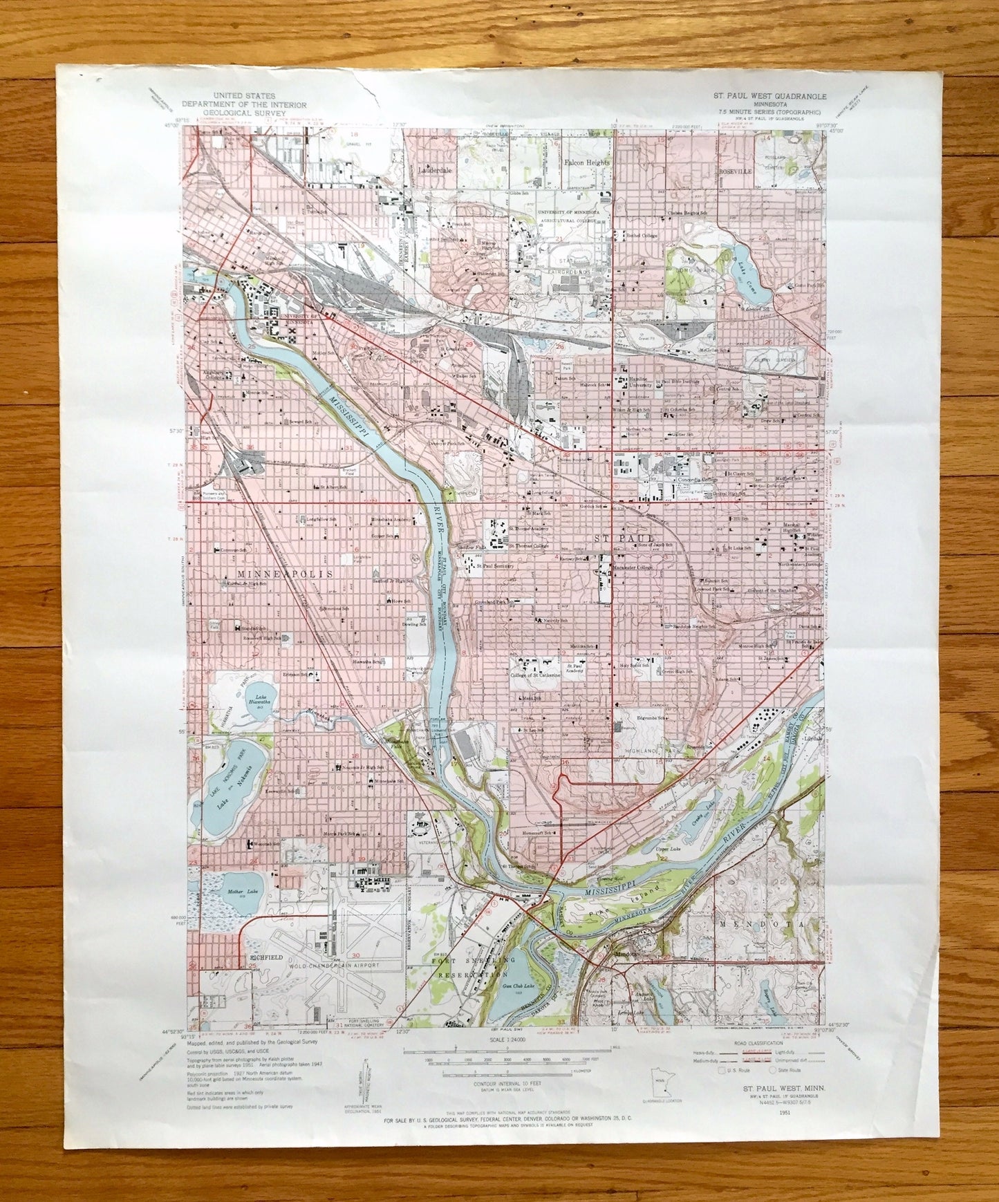 Antique St Paul West, Minnesota 1951 US Geological Survey Topographic Map – Ramsey, Hennepin, Dakota County, Minneapolis, Mendota Heights MN