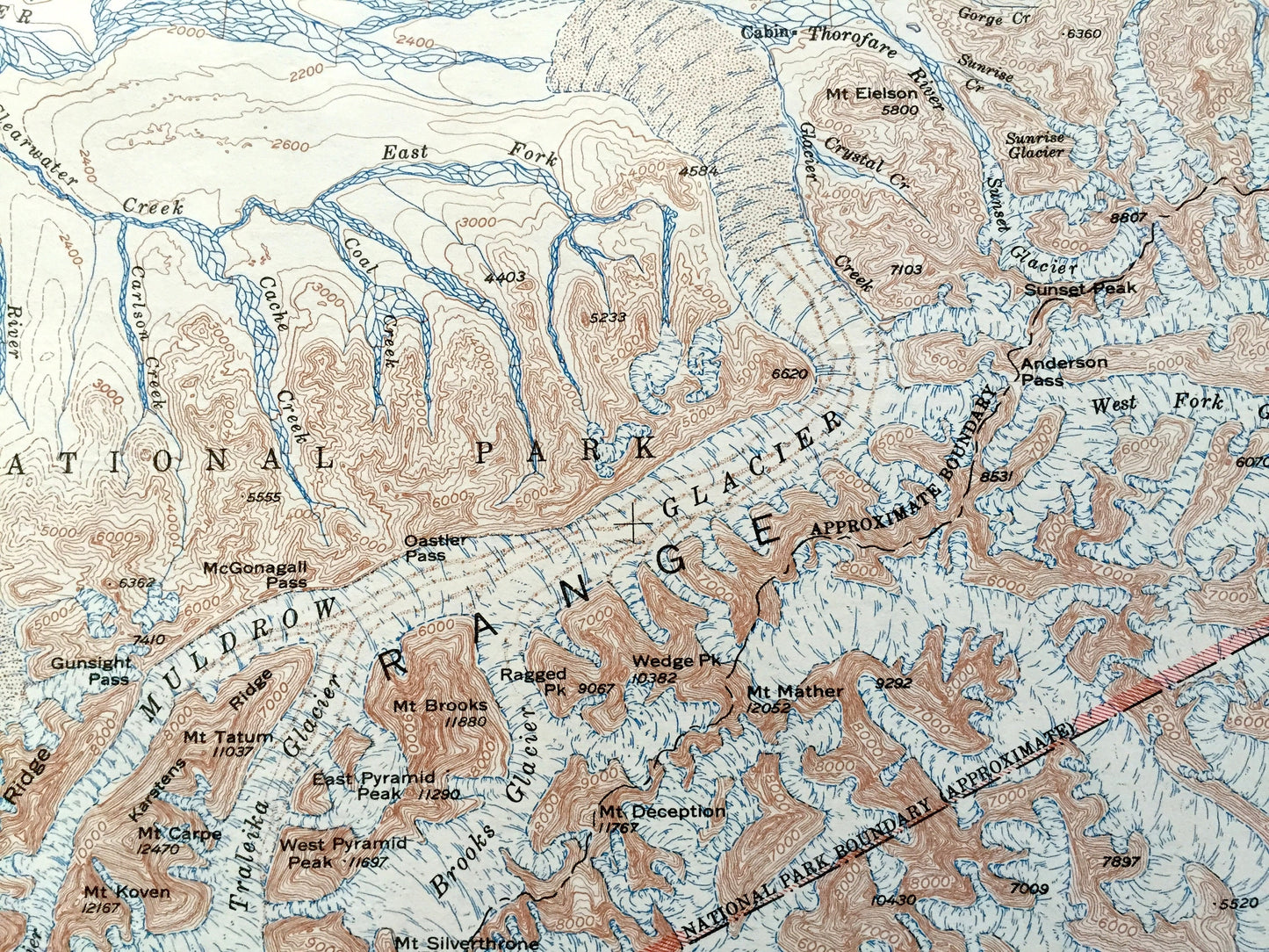 Antique Mount McKinley, Alaska 1952 US Geological Survey Topographic Map – Denali National Park, Chulitna, Nenana, Mt Deception, Glaciers AK