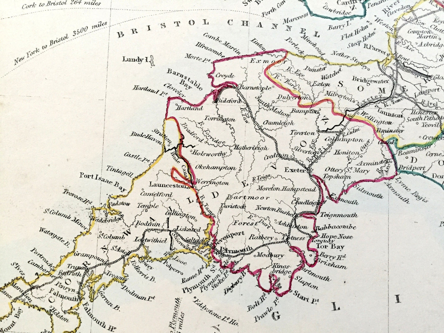Antique 1844 England & Wales Map from SDUK Atlas – United Kingdom, Great Britain, British Isles, Scotland, London, Manchester, Liverpool, UK