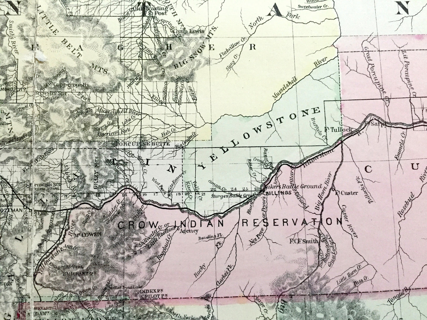 Antique 1882 Montana, Idaho & Wyoming County State Map by S. Augustus Mitchell – Yellowstone, Grand Tetons, Jackson Hole, Butte, Bozeman MT