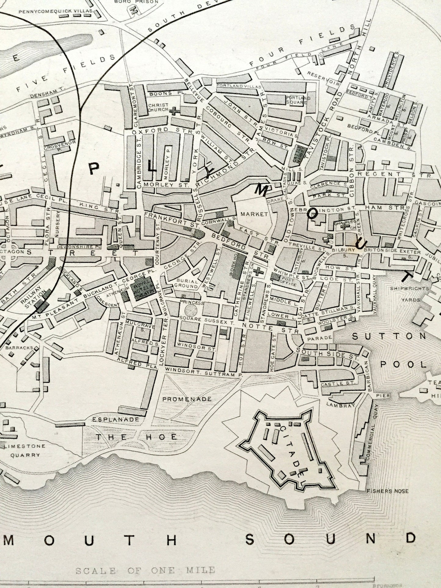 Antique 1851 Plymouth, England Map by John Rapkin from Tallis Atlas – Exeter, Devonport, Stonehouse, Devon County, Great Britain, UK