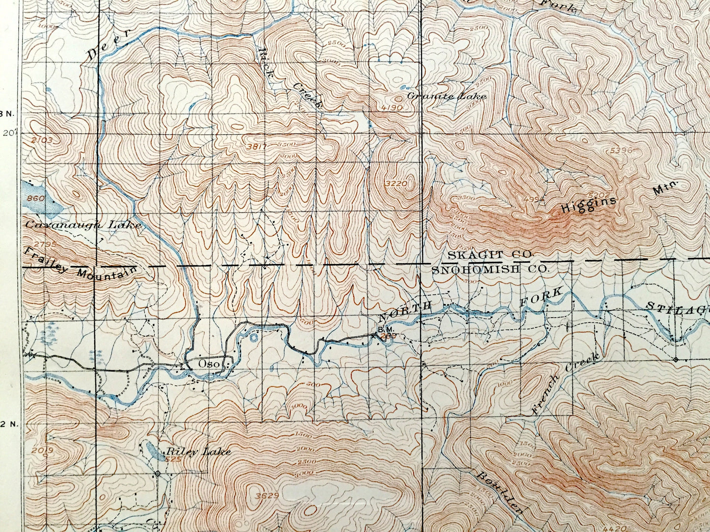 Antique Stillaguamish, Washington 1901 US Geological Survey Topographic Map – Skagit, Snohomish County, Granite Falls, Darrington, Oso, WA