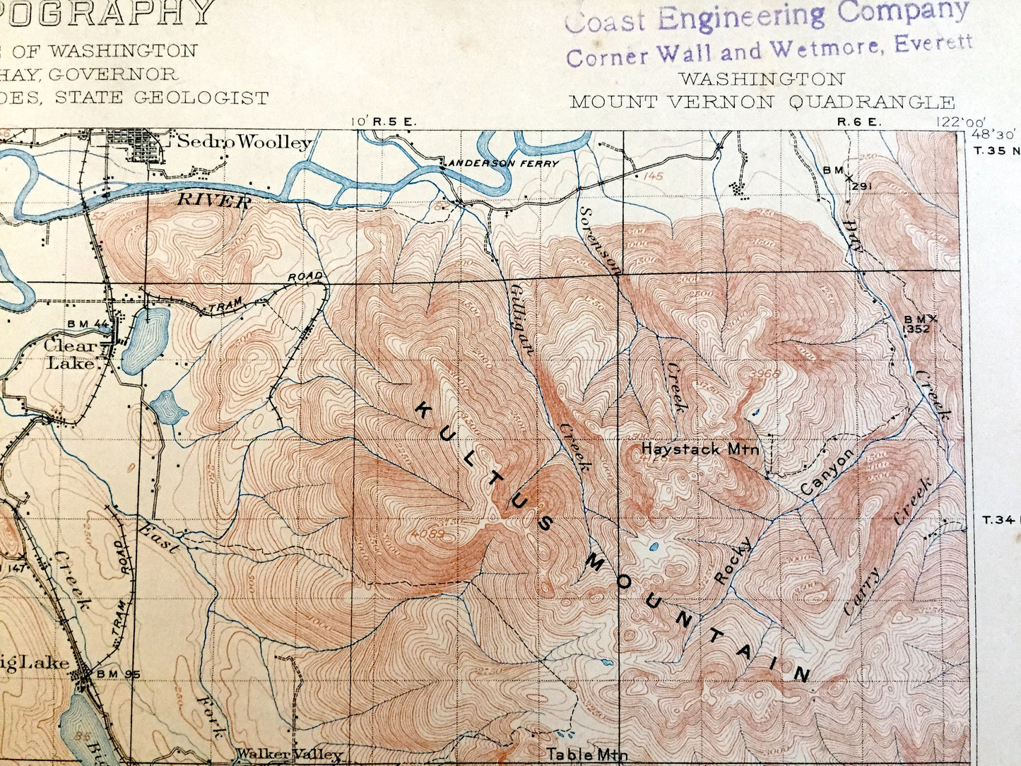 Antique Mount Vernon, Washington 1911 US Geological Survey Topographic Map – Snohomish, Island, Skagit County, Stanwood, Tulalip, Everett WA