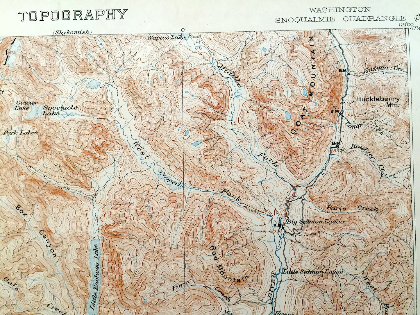 Antique Snoqualmie, Washington 1903 US Geological Survey Topographic Map – King County, Cascade Range, Yakima River, Keechelus Lake, Easton