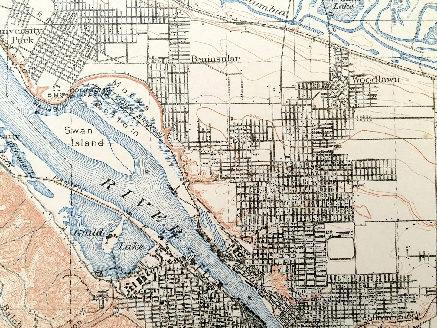 Antique Portland, Oregon 1905 US Geological Survey Topographic Map – Vancouver, Woodlawn, Mt. Tabor, Columbia River, Willamette River, OR WA