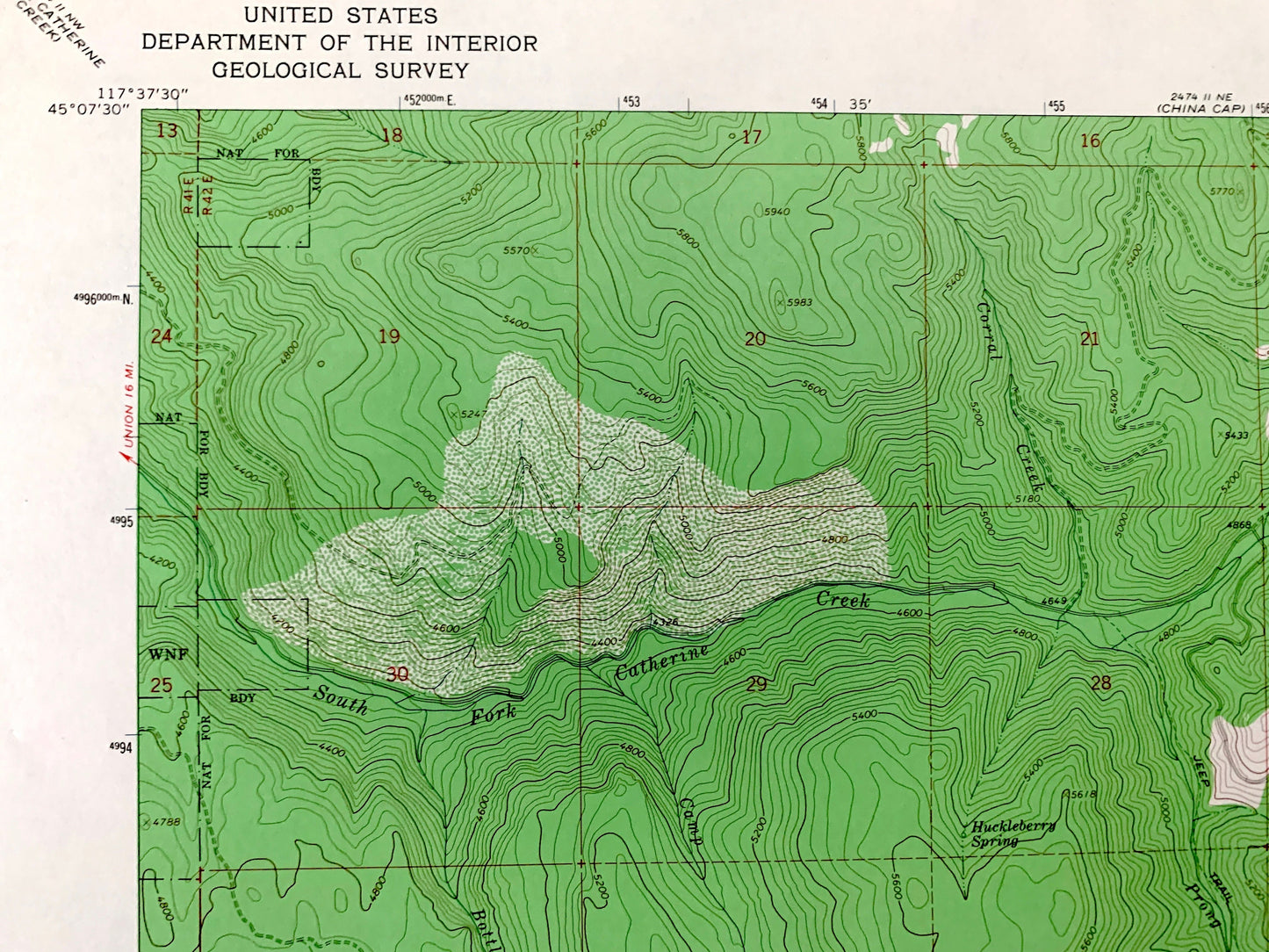 Antique Flagstaff Butte, Oregon 1965 US Geological Survey Topographic Map – Union, Baker County, Whitman National Forest, Pawnee Gulch, OR