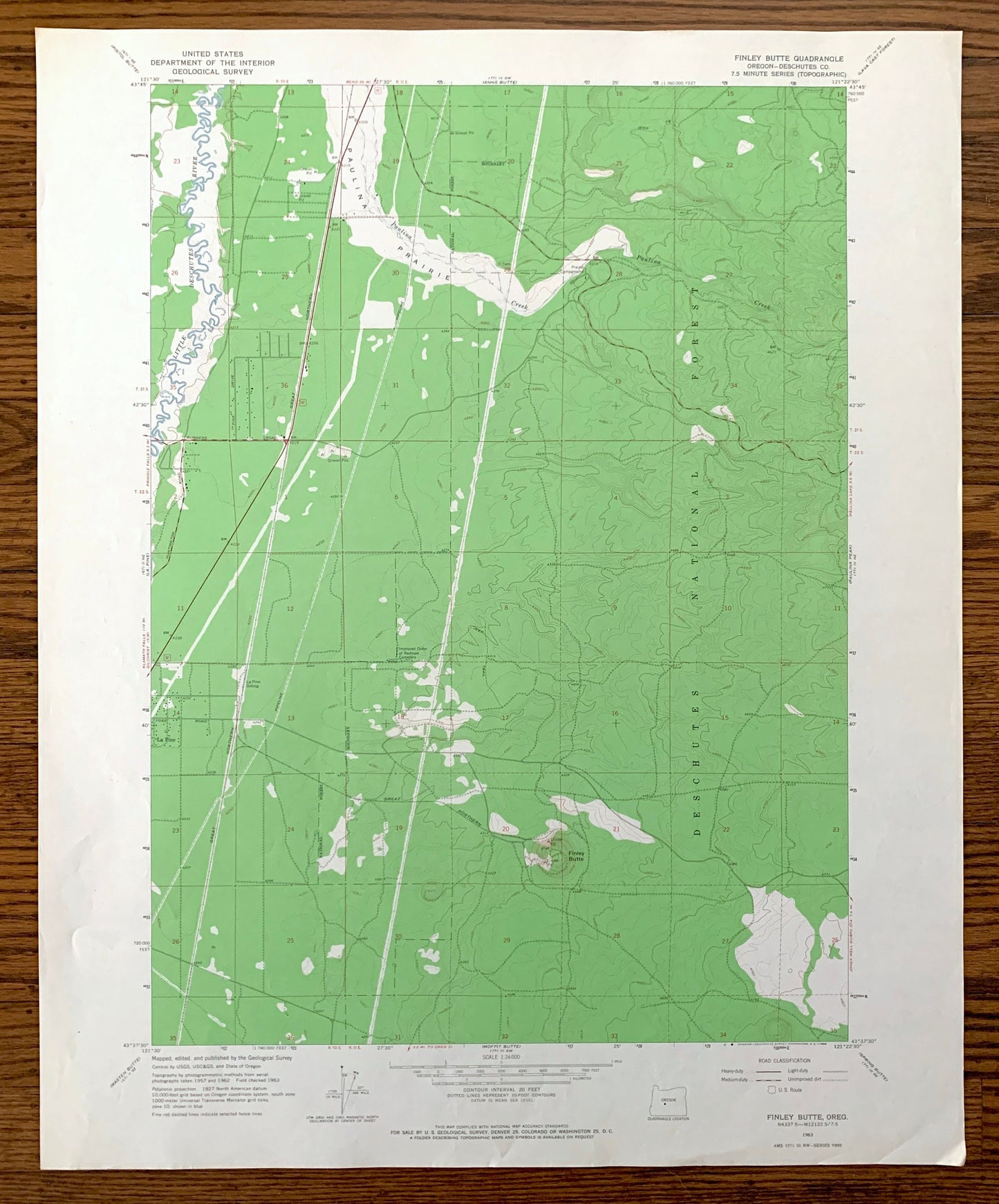 Antique Finley Butte, Oregon 1963 US Geological Survey Topographic Map – Deschutes County, La Pine, Deschutes National Forest, OR