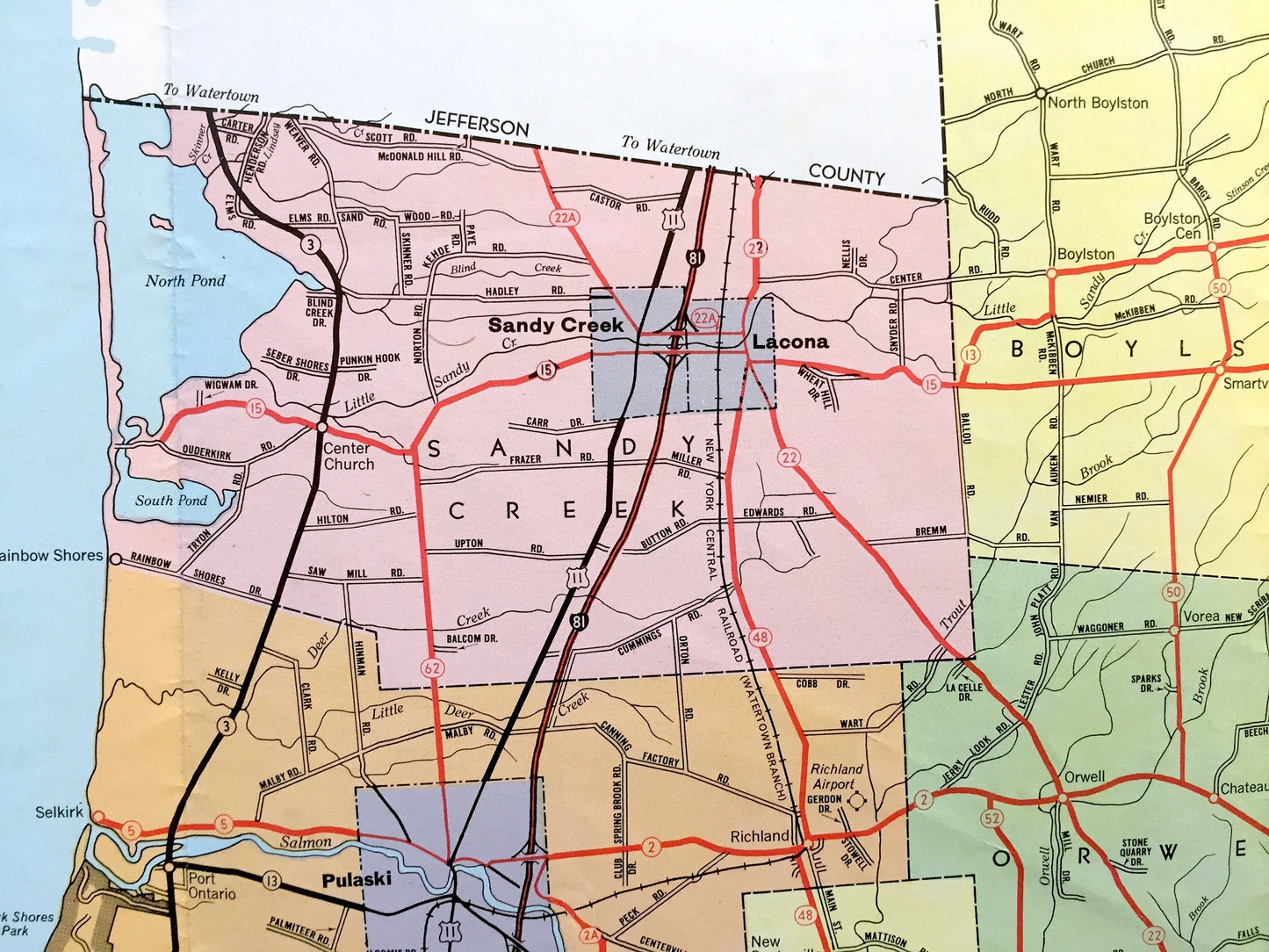 Antique Oswego County, New York 1967 Highway Dept. Map – Hannibal, Fulton, Mexico, Pulaski, Lacona, Phoenix, Cleveland, Parish, Altmar, NY