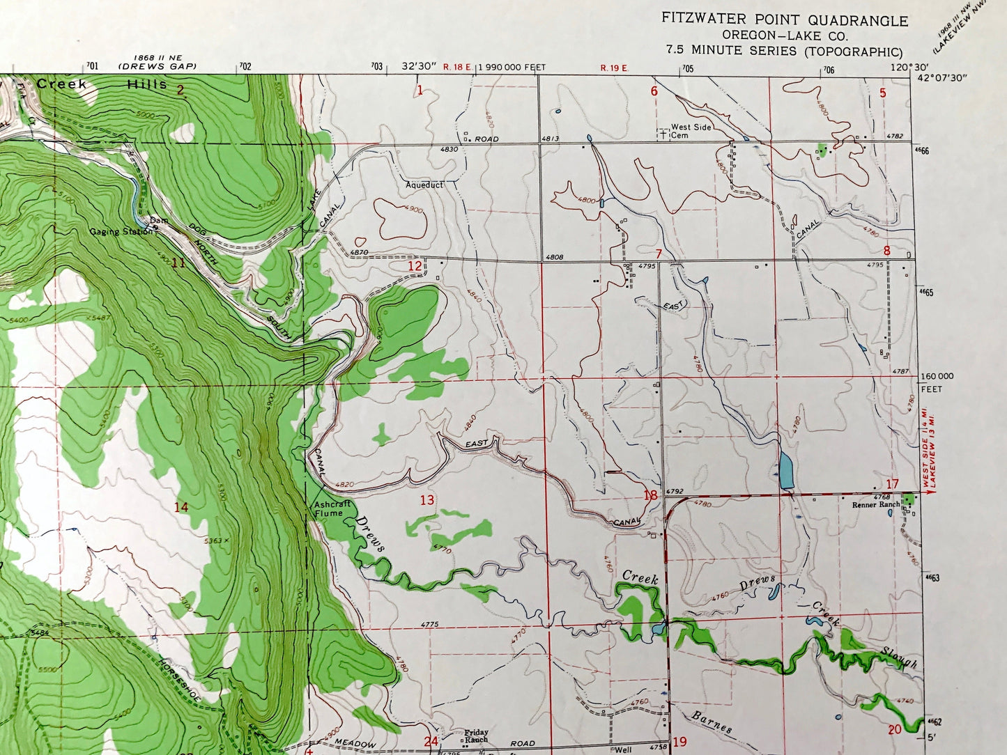 Antique Fitzwater Point, Oregon 1964 US Geological Survey Topographic Map – Lake County, Fremont National Forest, OR