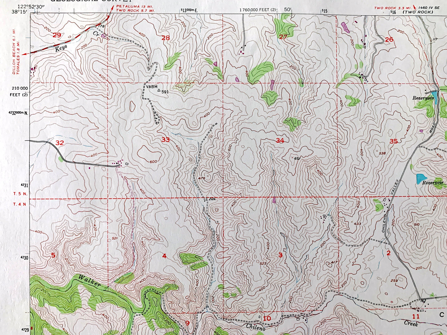Antique Point Reyes NE, California 1954 US Geological Survey Topographic Map – Sonoma, Marin County, Nicasio, Laguna De San Antonio, CA