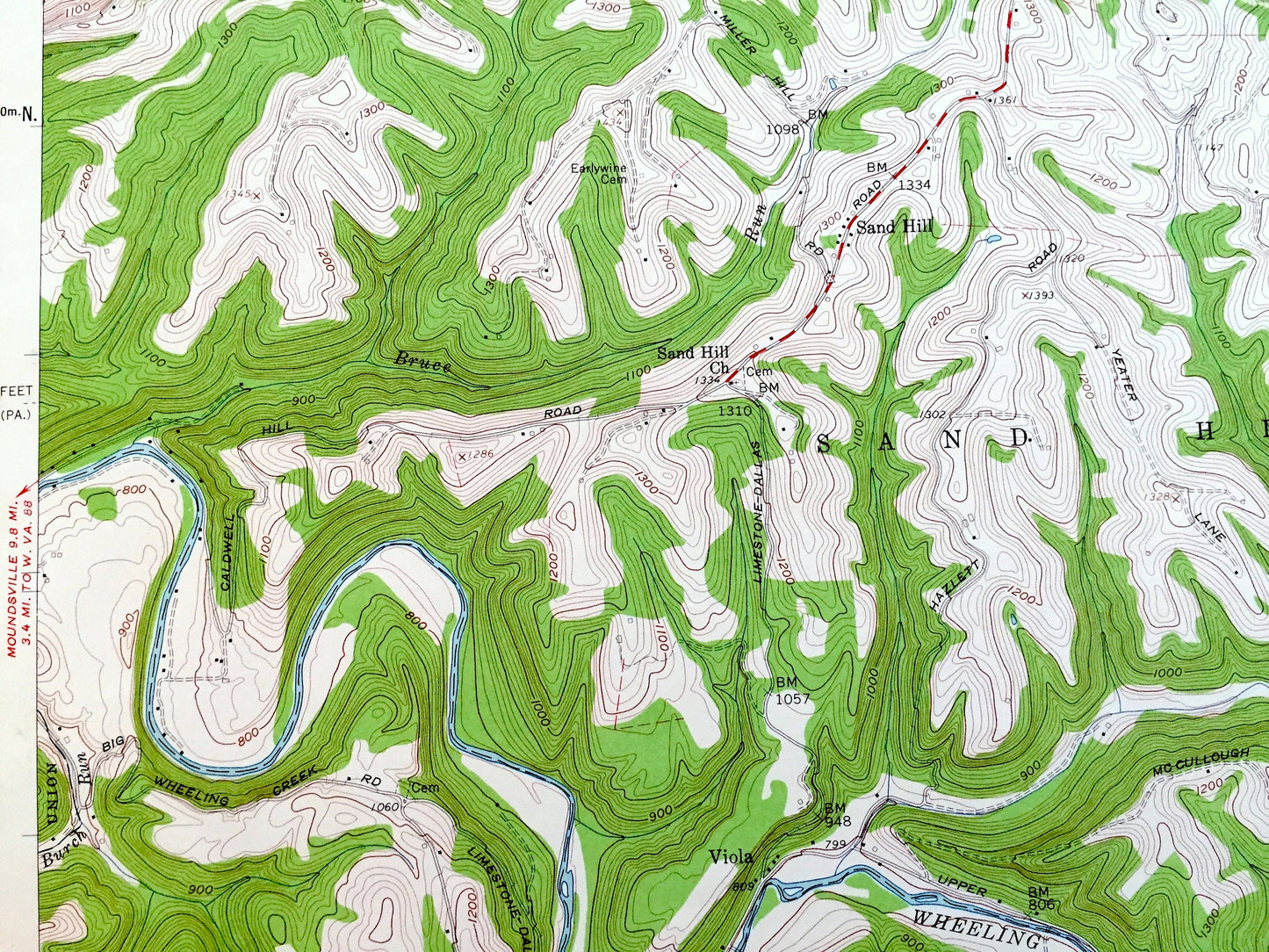 Antique Majorsville, West Virginia 1959 US Geological Survey Topographic Map – Marshall County, Pleasant Valley, Lone Oak Beelers Station WV
