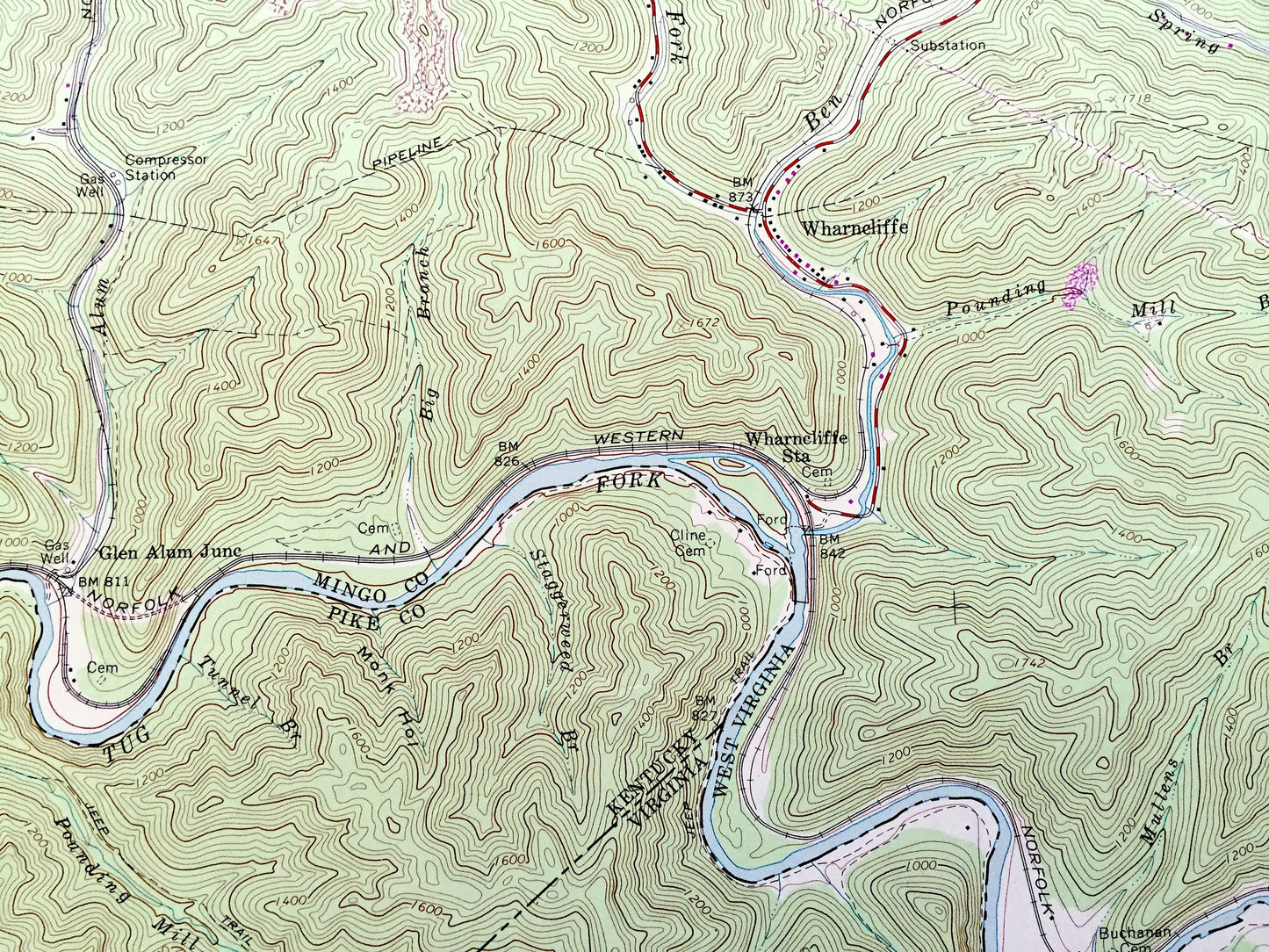 Antique Wharncliffe, West Virginia 1963 US Geological Survey Topographic Map – War Eagle, Wyoming City, Glen Alum, Gilbert, Isaban, WV