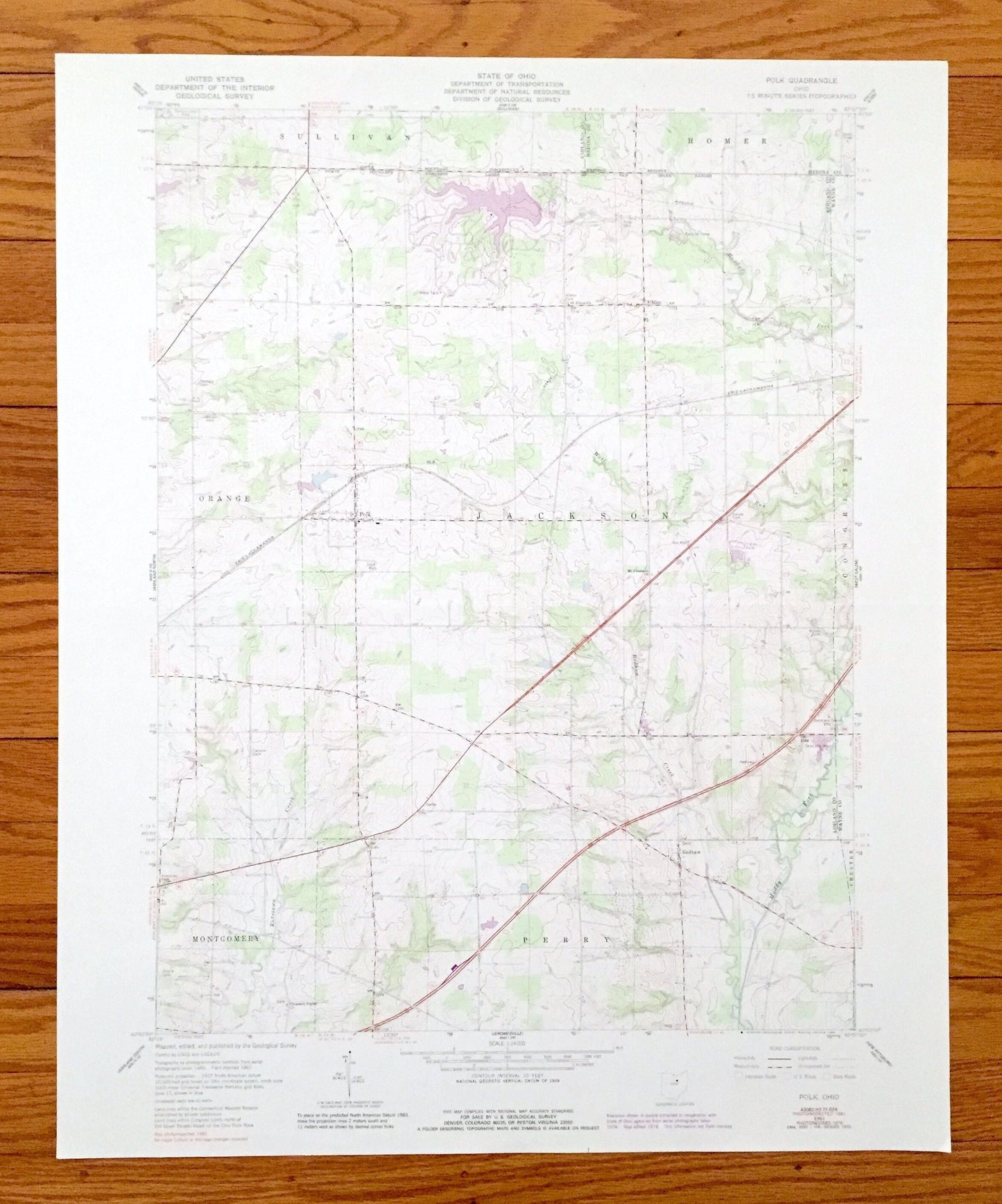 Antique Polk, Ohio 1961 US Geological Survey Topographic Map – Ashland, Medina, Wayne County, Redhaw, Perry, Montgomery, Cinnamon Lake, OH