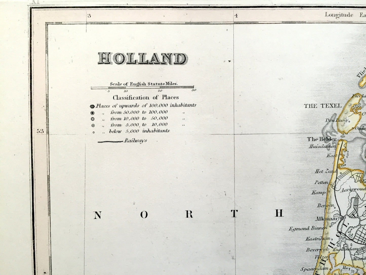 Antique 1850 Holland and Belgium Map by John Dower, Ward & Lock – Netherlands, France, Germany, Amsterdam, Brussels, Ghent, Hague, Texel