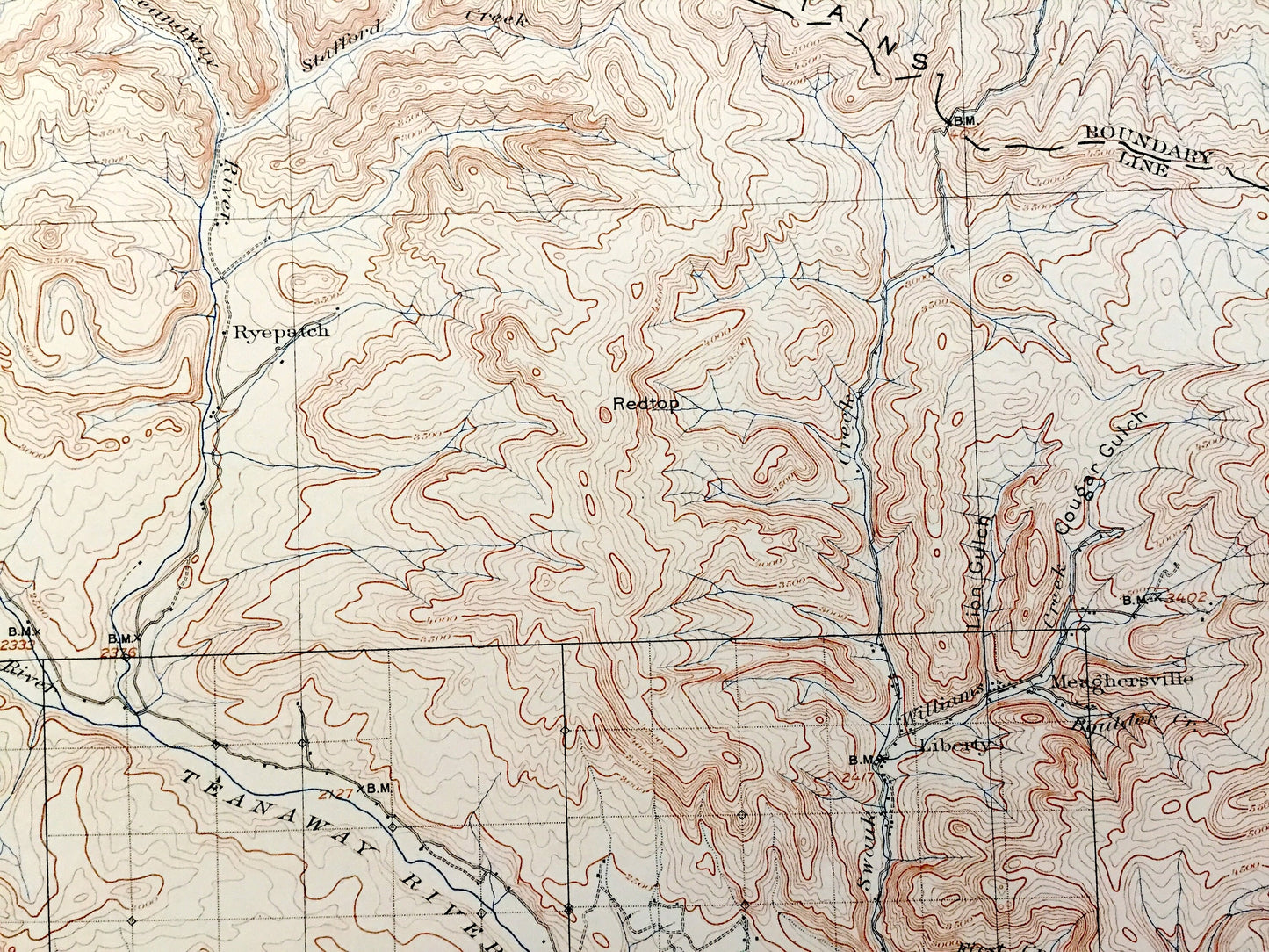 Antique Mount Stuart, Washington 1902 US Geological Survey Topographic Map – Kittitas, Chelan County, Teanaway, Roslyn, Meaghersville, WA