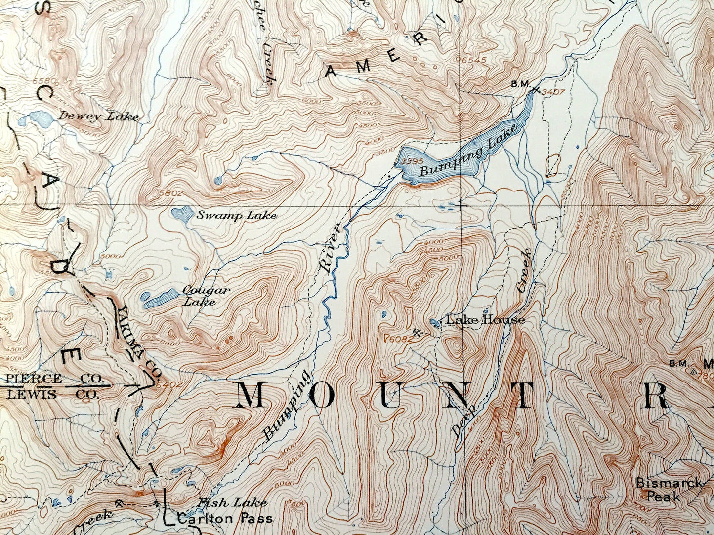 Antique Mount Aix, Washington 1904 US Geological Survey Topographic Map – Yakima County, Cascade Range, Bumping, Goat Peak, Mt Rainier, WA