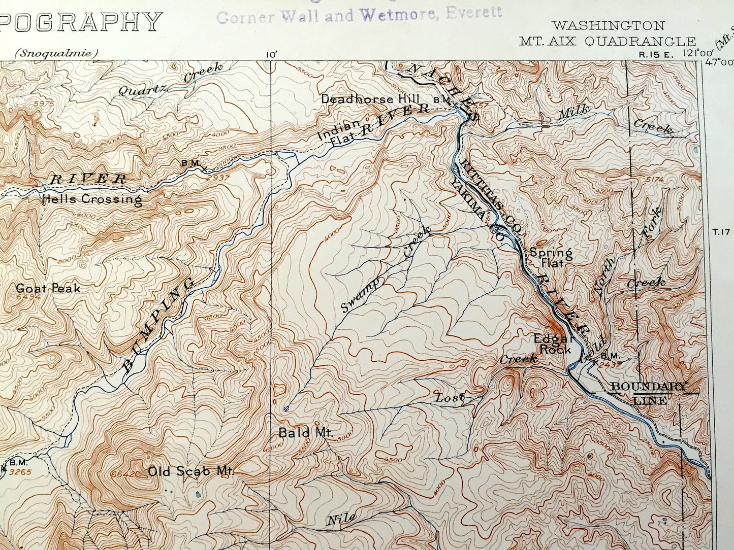 Antique Mount Aix, Washington 1904 US Geological Survey Topographic Map – Yakima County, Cascade Range, Bumping, Goat Peak, Mt Rainier, WA