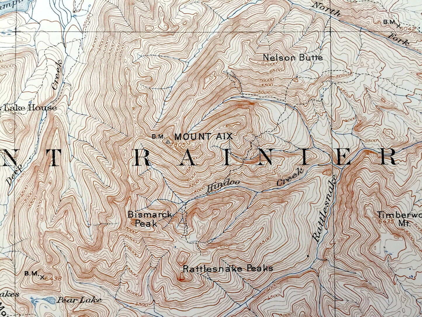 Antique Mount Aix, Washington 1904 US Geological Survey Topographic Map – Yakima County, Cascade Range, Bumping, Goat Peak, Mt Rainier, WA