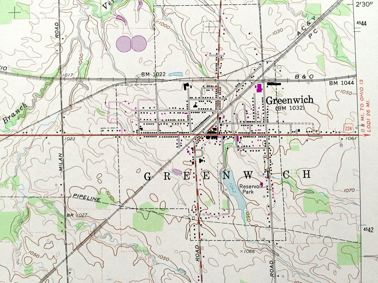 Antique Greenwich, Ohio 1960 US Geological Survey Topographic Map — Huron County, Fairfield, Fitchville, Ripley, Boughtonville, Delphi, OH