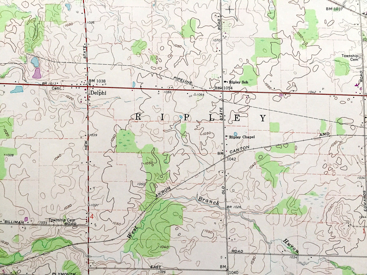 Antique Greenwich, Ohio 1960 US Geological Survey Topographic Map — Huron County, Fairfield, Fitchville, Ripley, Boughtonville, Delphi, OH