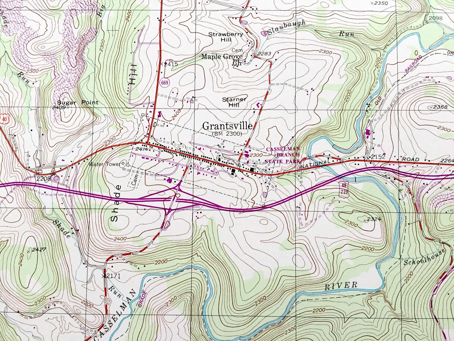 Antique Grantsville, Maryland 1994 US Geological Survey Topographic Map – Garrett County, MD, Somerset County, Addison, Elk Lick, PA