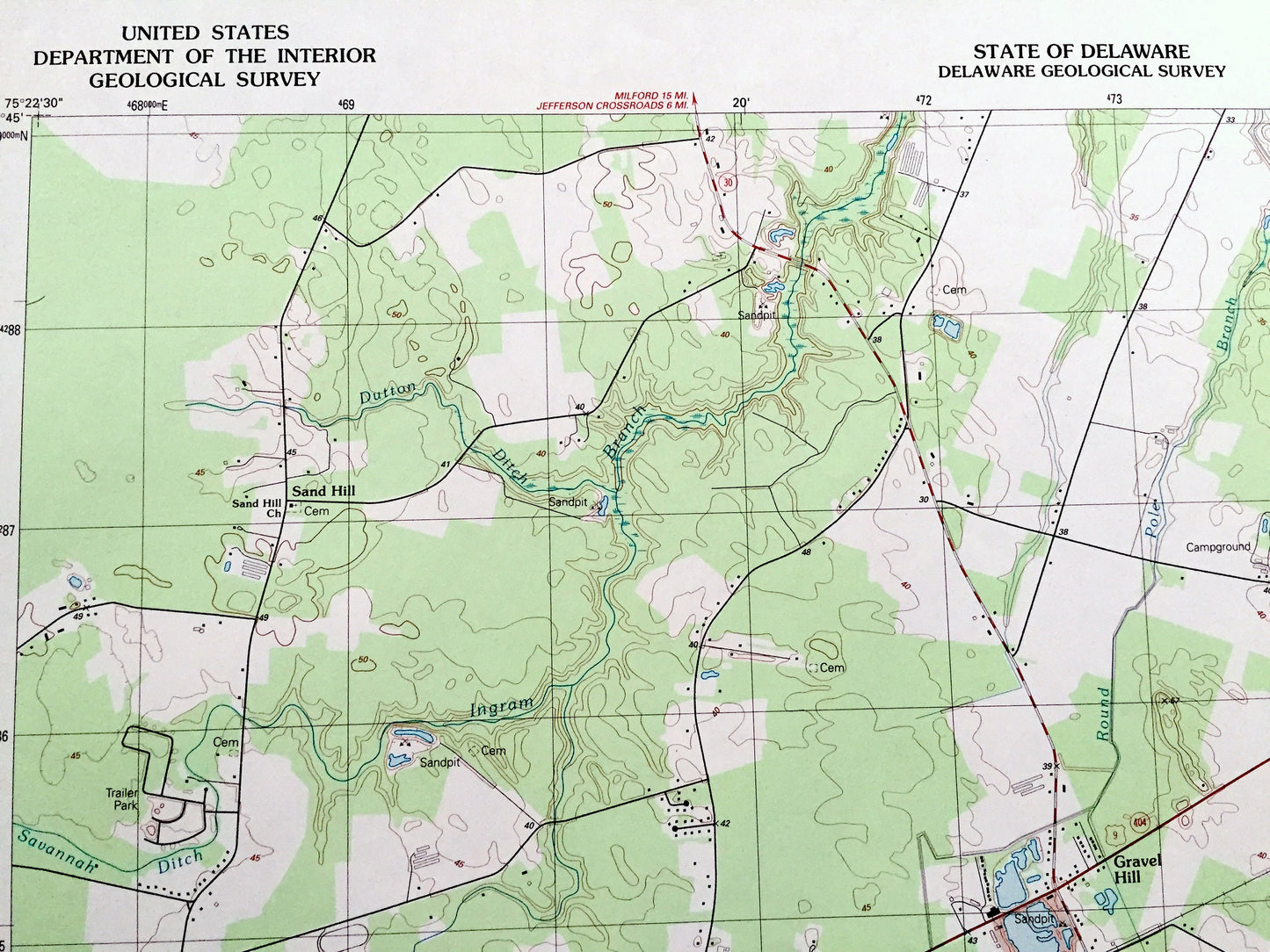 Antique Harbeson, Delaware 1992 US Geological Survey Topographic Map – Sussex County, Georgetown, Gravel Hill, Zohar, Mount Joy, Stockley DE