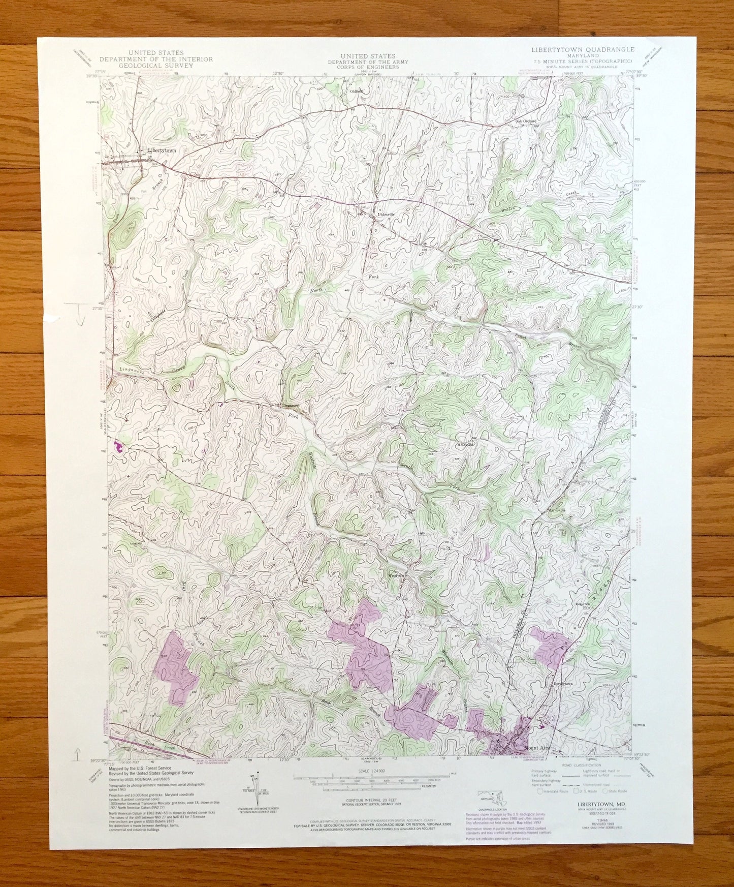 Antique Libertytown, Maryland 1944 US Geological Survey Topographic Map – Frederick, Carroll County, Oldfield, Unionville, Linganore, MD