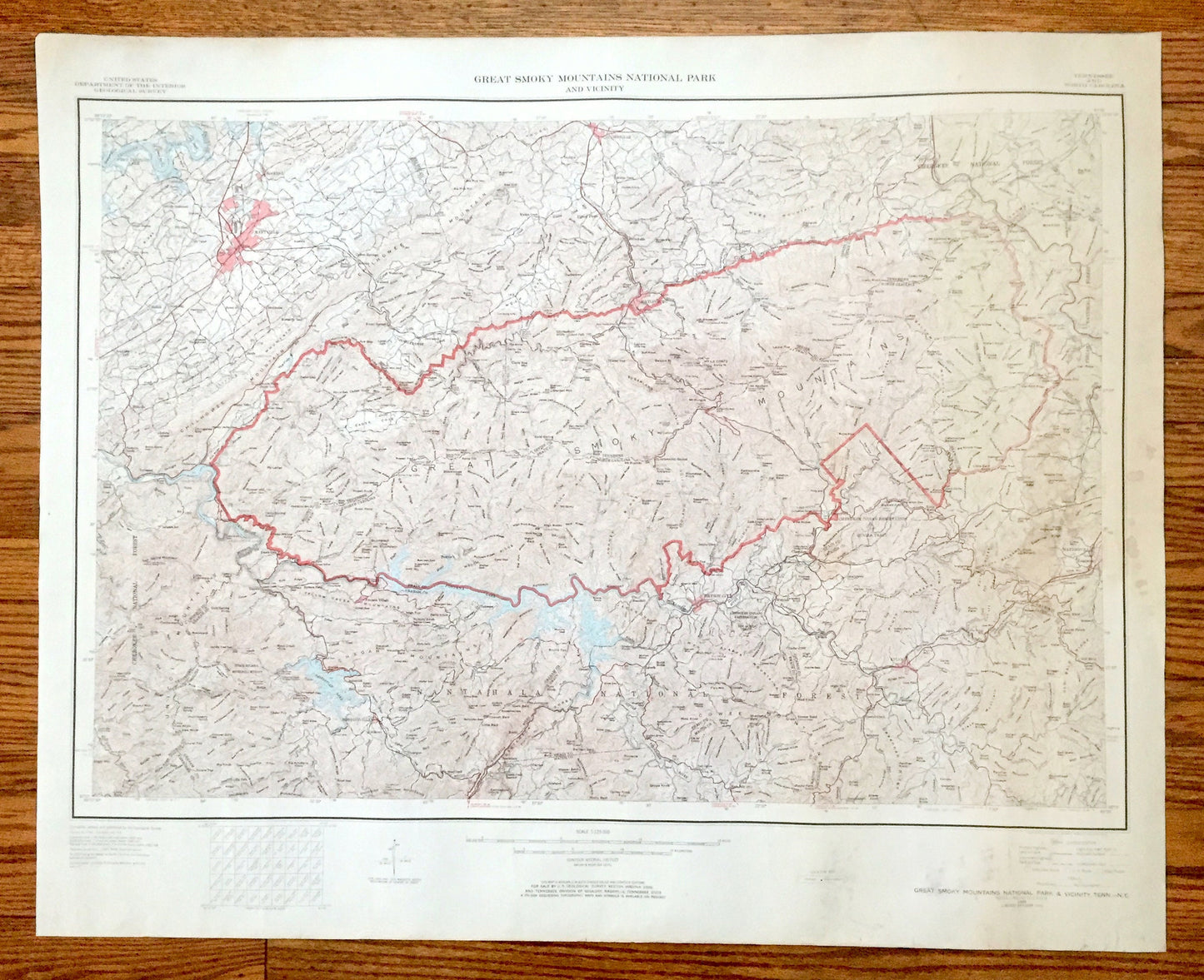 Antique Great Smoky Mountains National Park 1949 US Geological Survey Topographic Map – Tennessee, North Carolina, Maryville, Nantahala, TN