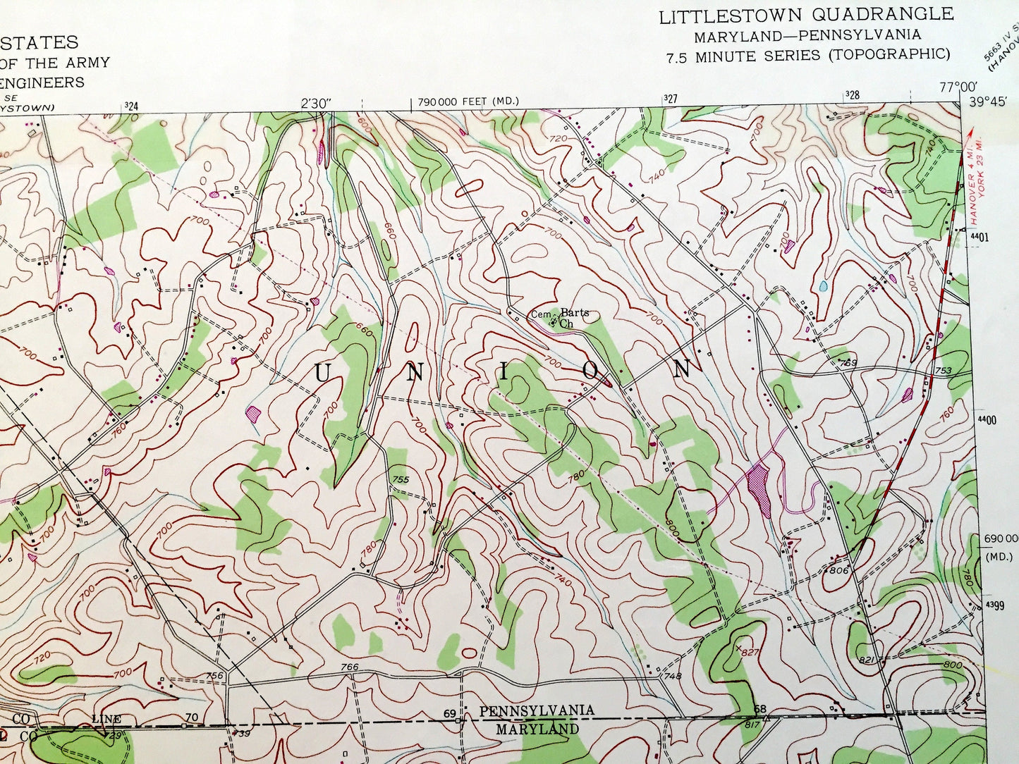 Antique Littlestown, Pennsylvania 1953 US Geological Survey Topographic Map – Adams County, Germany, PA, Carroll County, Silver Run, MD