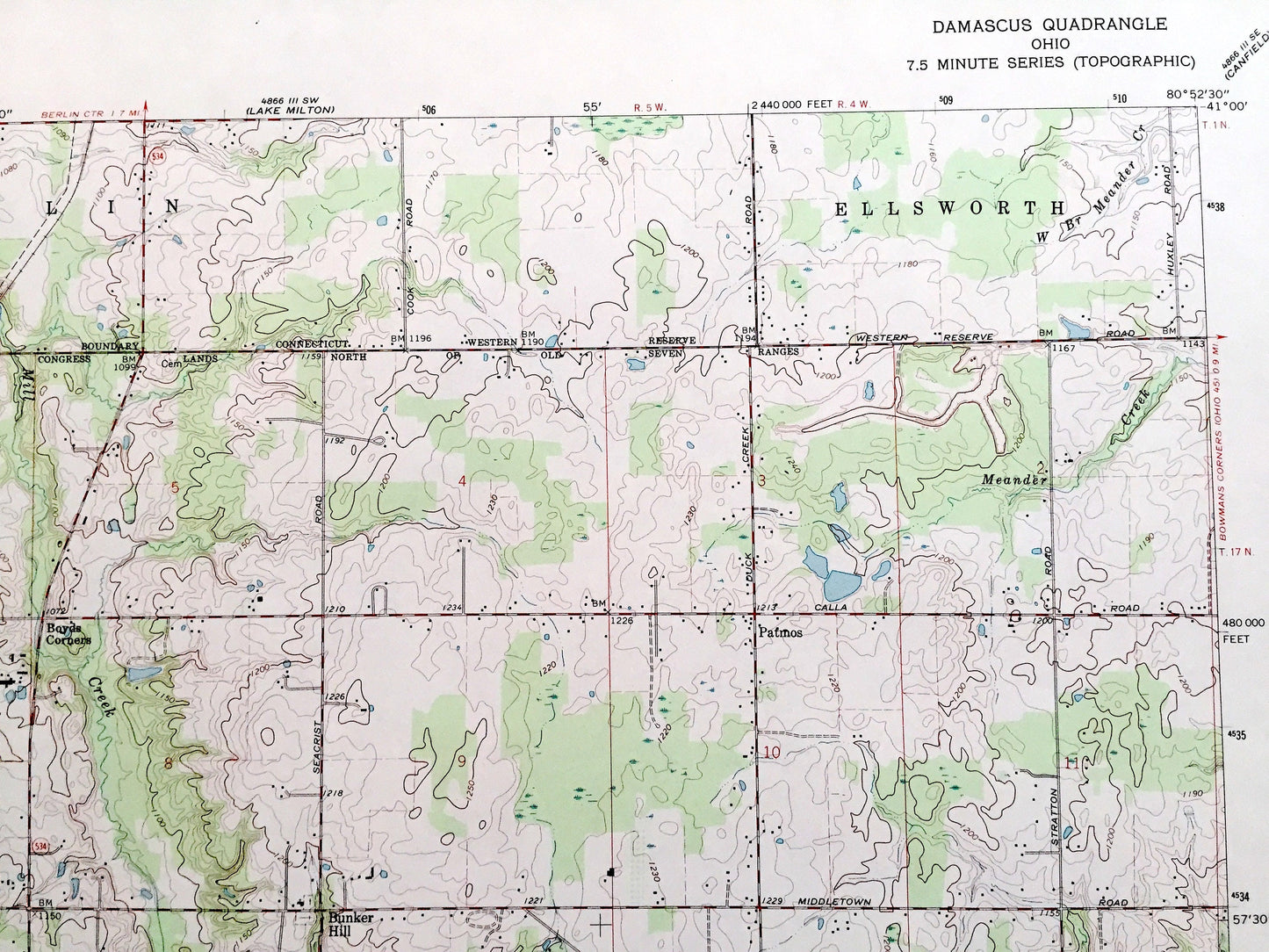 Antique Damascus, Ohio 1966 US Geological Survey Topographic Map — Mahoning, Columbiana County, Berlin, Ellsworth, Smith, Goshen, Butler, OH