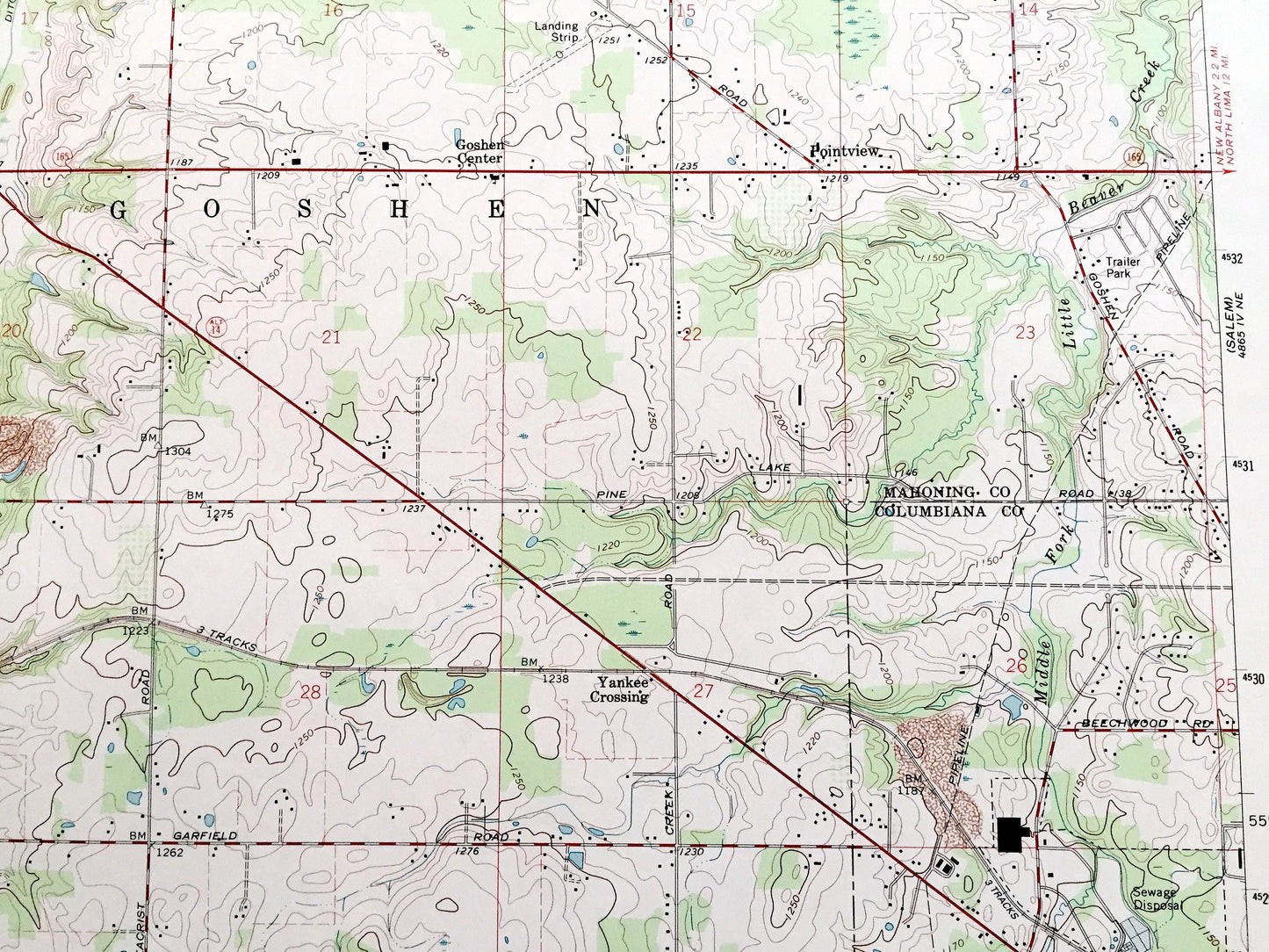 Antique Damascus, Ohio 1966 US Geological Survey Topographic Map — Mahoning, Columbiana County, Berlin, Ellsworth, Smith, Goshen, Butler, OH