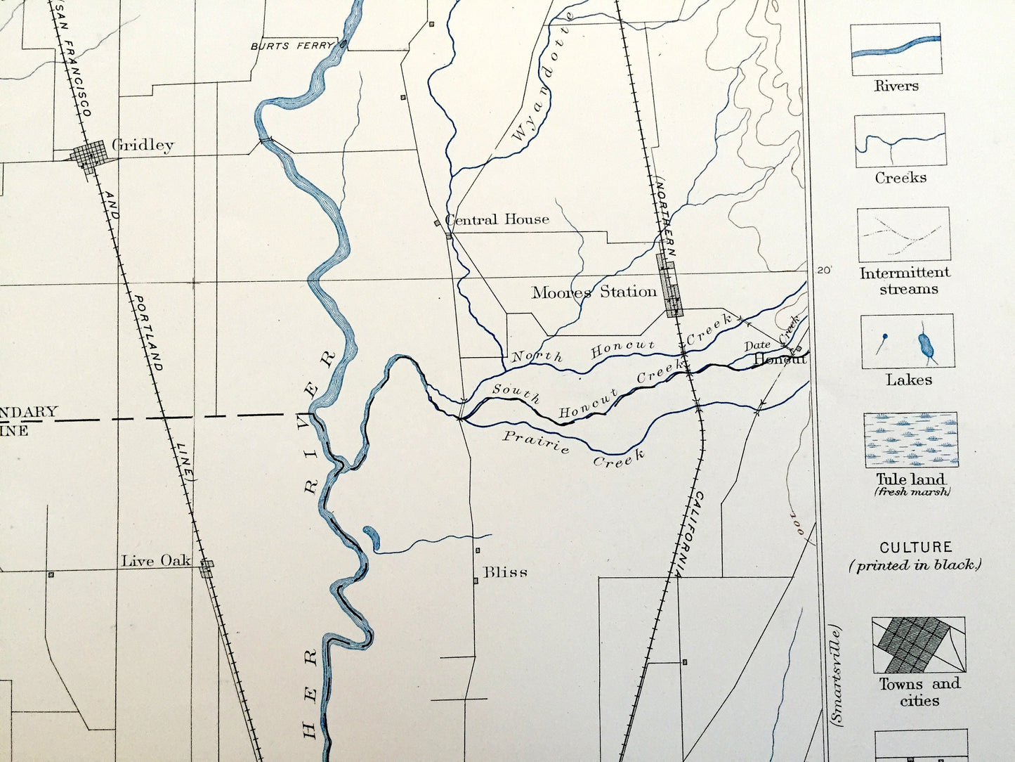 Antique Marysville, California 1886 US Geological Survey Topographic Map – College, Colusa, Biggs, Gridley, Yuba City, Butte, Sutter City CA
