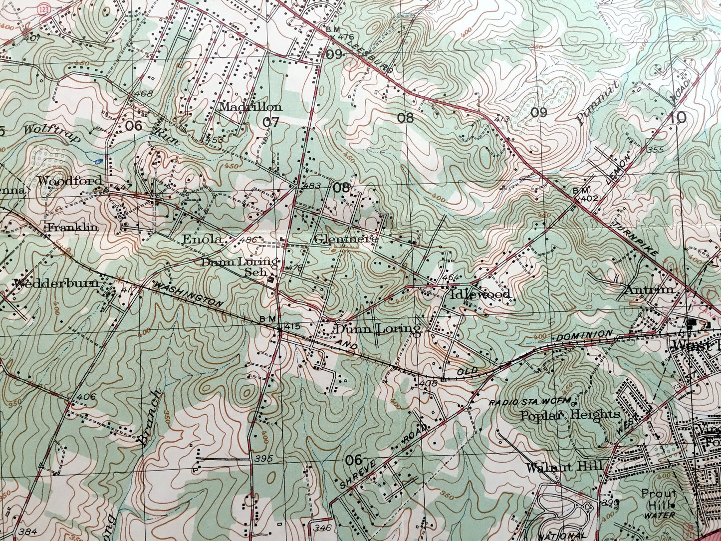 Antique Falls Church, Virginia 1949 US Geological Survey Topographic Map – Fairfax County, McLean, Cabin John, Vienna, Glen Echo Maryland VA