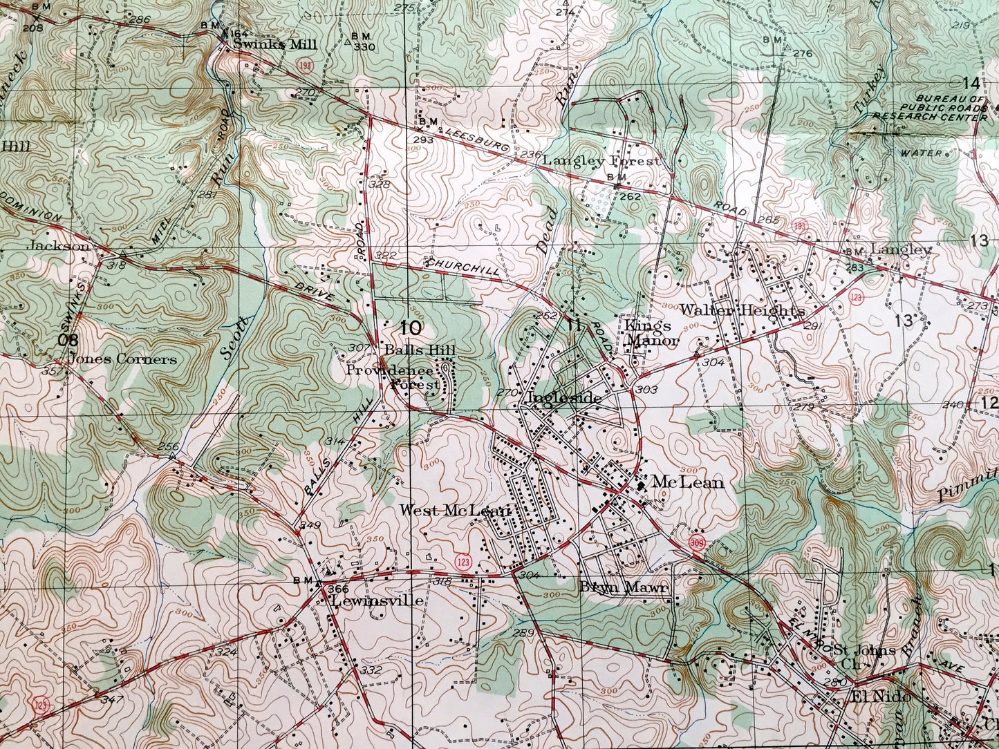 Antique Falls Church, Virginia 1949 US Geological Survey Topographic Map – Fairfax County, McLean, Cabin John, Vienna, Glen Echo Maryland VA
