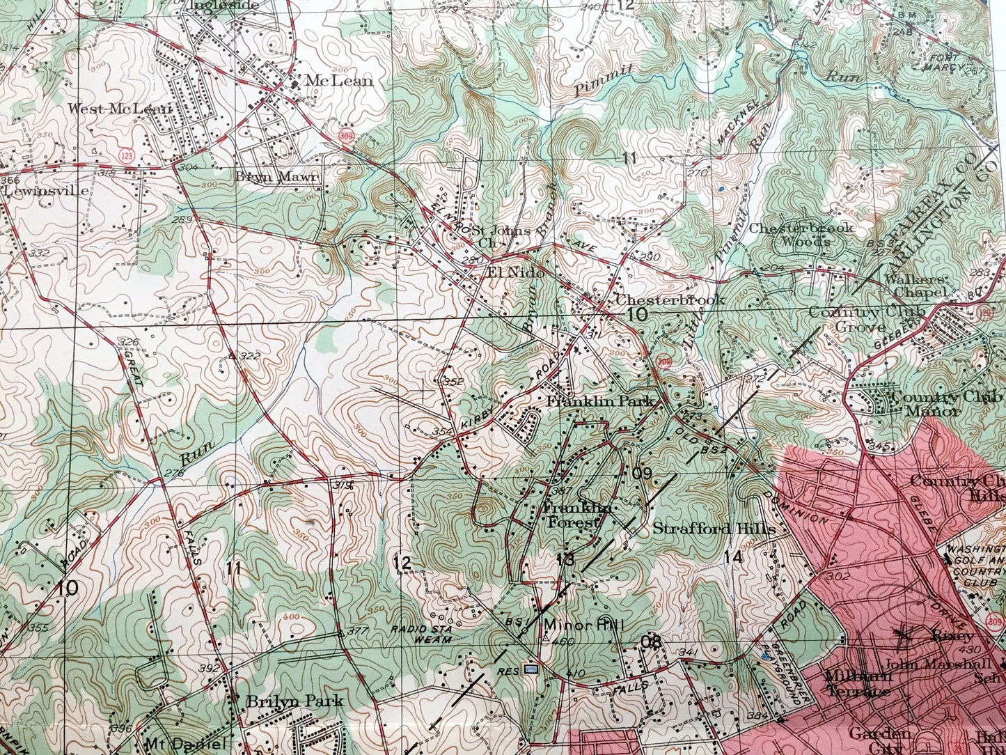 Antique Falls Church, Virginia 1949 US Geological Survey Topographic Map – Fairfax County, McLean, Cabin John, Vienna, Glen Echo Maryland VA