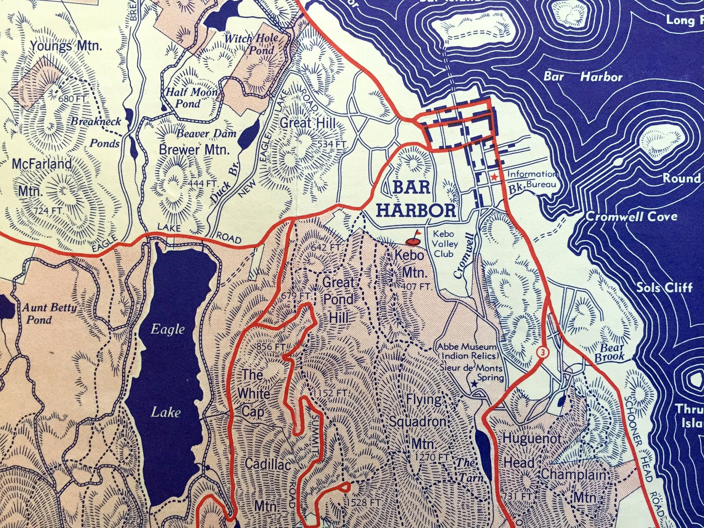 Antique Mount Desert Island, Maine 1938 US Geological Survey Topographic Map – Acadia National Park, Hancock County, Bar Harbor, Tremont, ME