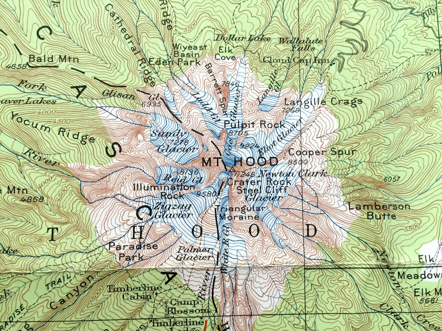 Antique Mount Hood, Oregon 1924 US Geological Survey Topographic Map – Multnomah, Clackamas, Wasco, Zigzag River, Cascade Range, OR, Mt
