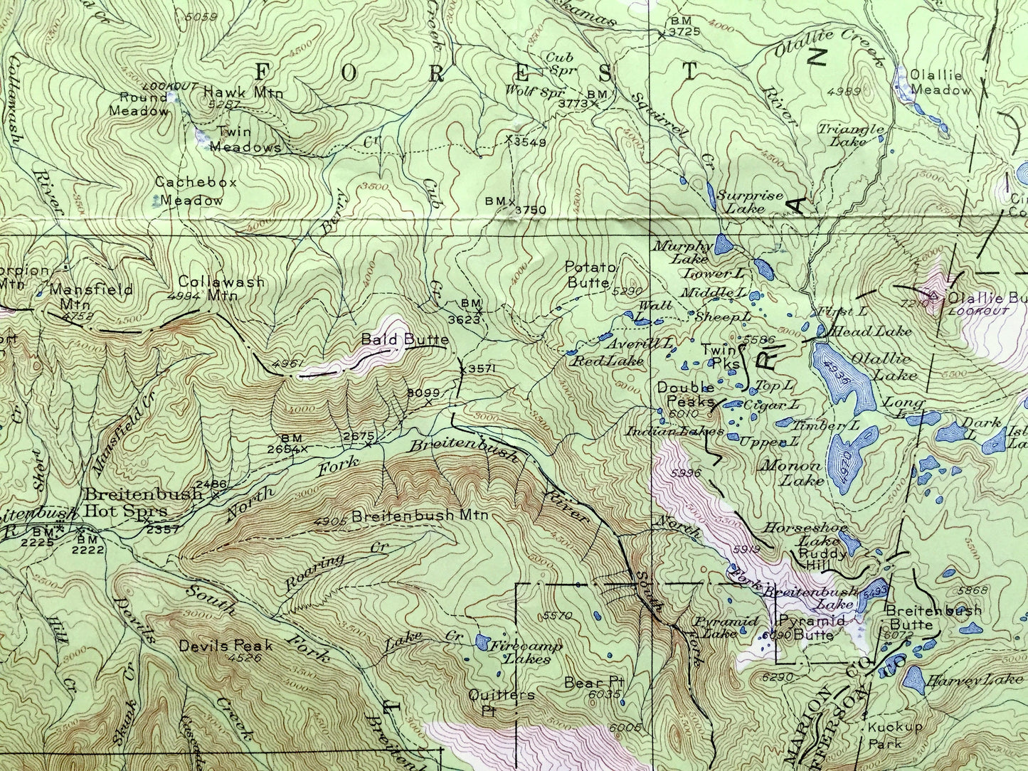 Antique Mt Jefferson, Oregon 1927 US Geological Survey Topographic Map – Marion, Clackamas, Linn County, Mount Hood National Forest, OR, Mt