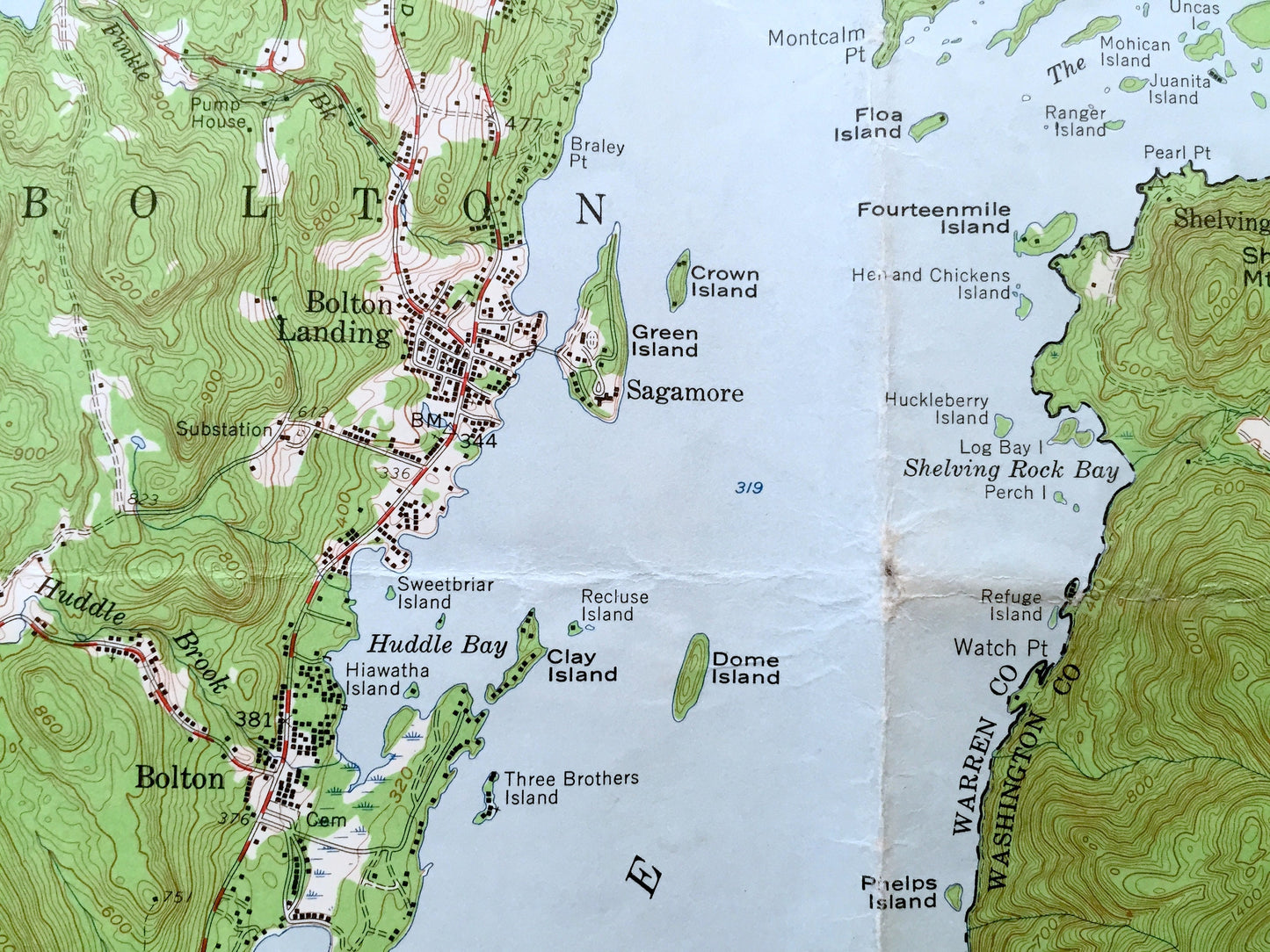 Antique Bolton Landing, New York 1958 US Geological Survey Topographic Map – Adirondacks, Lake George, Silver Bay, Horicon, Hague Schroon NY