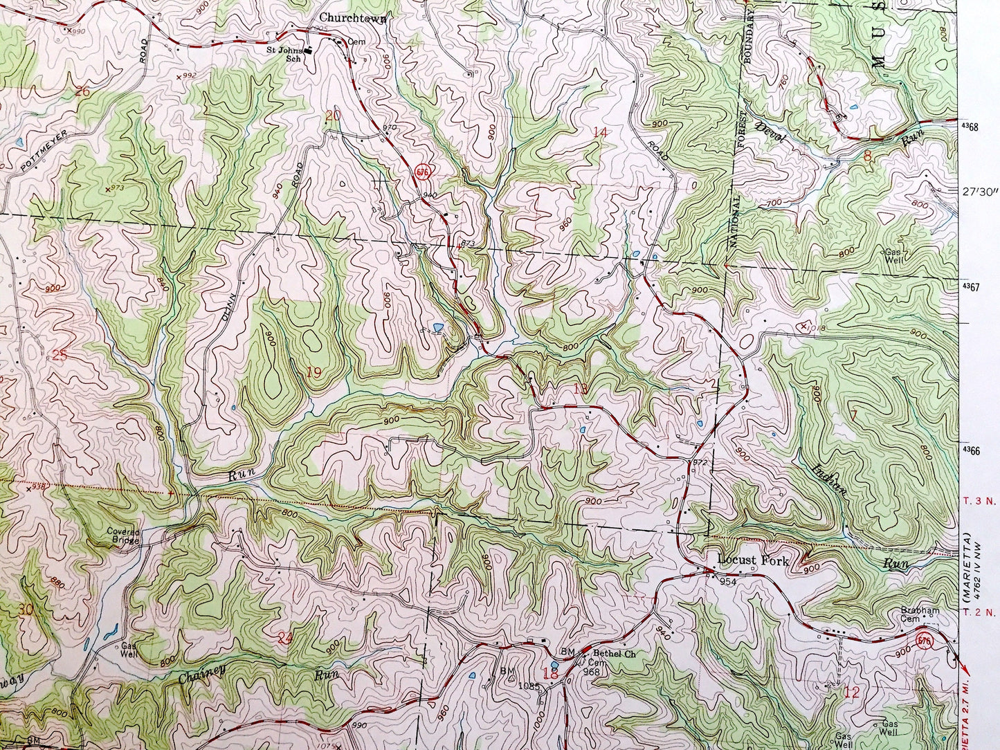 Antique Fleming, Ohio 1960 US Geological Survey Topographic Map — Washington County, Watertown, Adams, Muskingum, Barlow, Wayne, Warren, OH