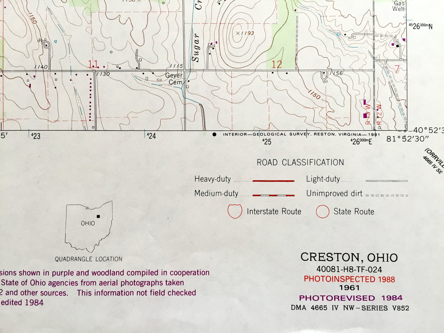Antique Creston, Ohio 1961 US Geological Survey Topographic Map — Medina, Wayne County, Harrisville, Westfield, Congress, Canaan, Wayne, OH