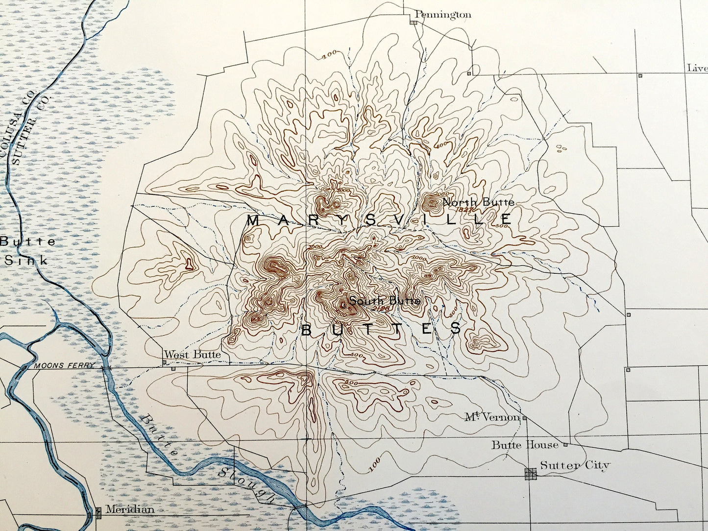 Antique Marysville, California 1886 US Geological Survey Topographic Map – College, Colusa, Biggs, Gridley, Yuba City, Butte, Sutter City CA